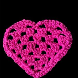 Pink Crochet Heart Drink Coaster